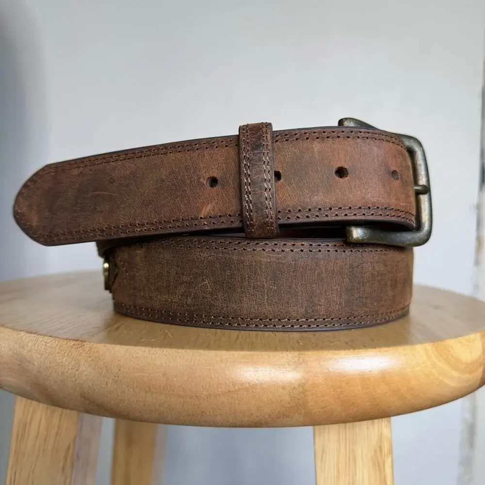 Brown Leather Belt with 12 Gauge Shotgun Shell Accents SZ 42 Western Rodeo Style